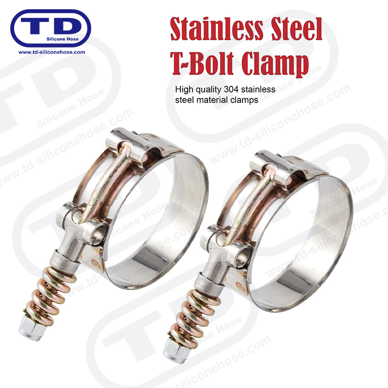 Spring reinforced T-Bolt silicone hose clamp