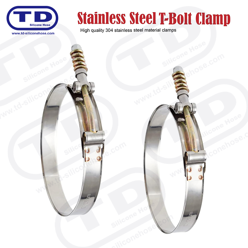 Spring reinforced T-Bolt silicone hose clamp