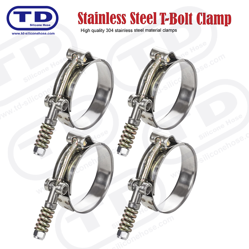 Spring reinforced T-Bolt silicone hose clamp