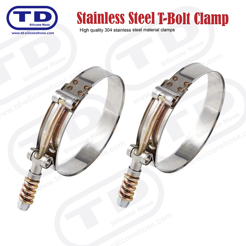 Spring reinforced T-Bolt silicone hose clamp