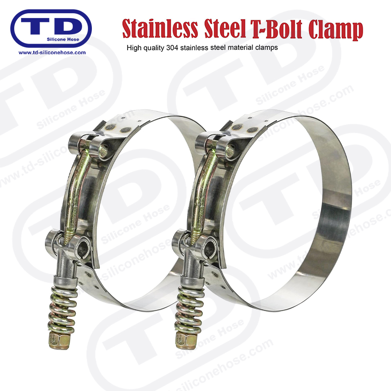 Spring reinforced T-Bolt silicone hose clamp