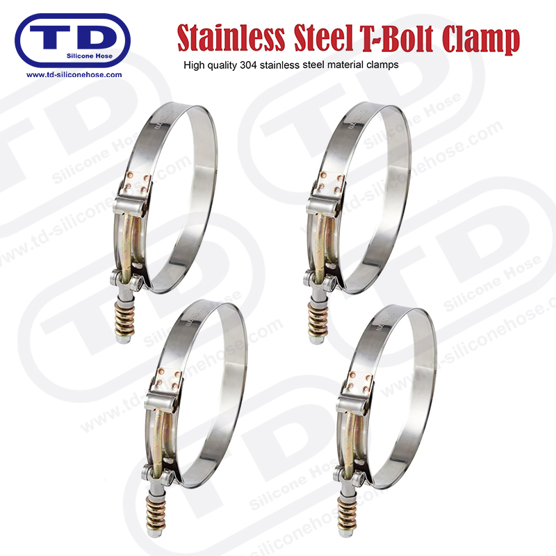 Spring reinforced T-Bolt silicone hose clamp