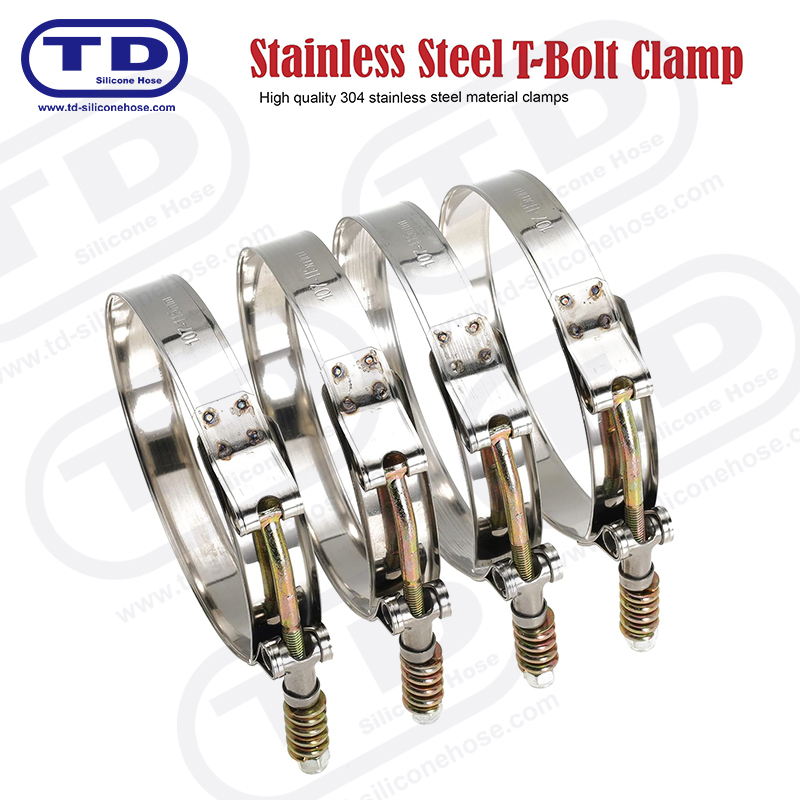 Spring reinforced T-Bolt silicone hose clamp