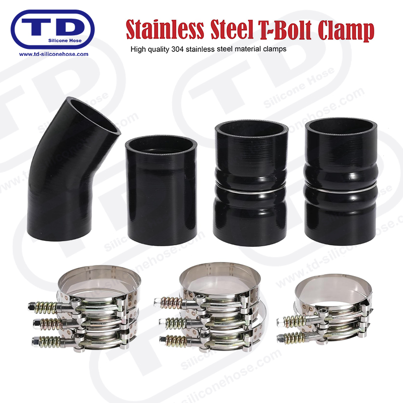 Spring reinforced T-Bolt silicone hose clamp