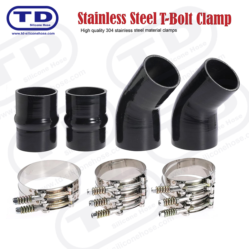 Spring reinforced T-Bolt silicone hose clamp