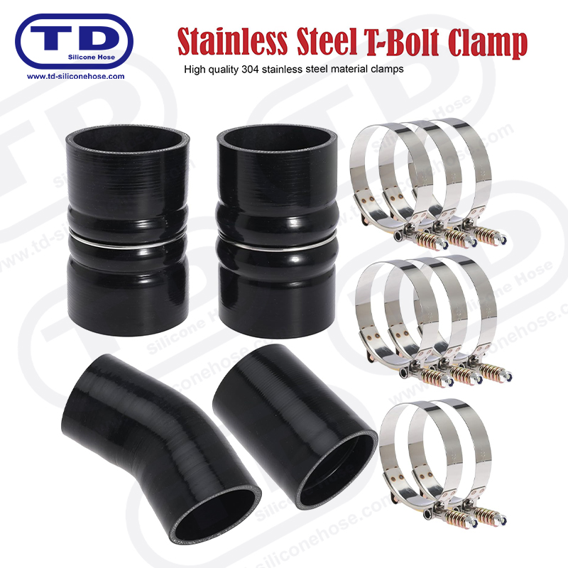 Spring reinforced T-Bolt silicone hose clamp