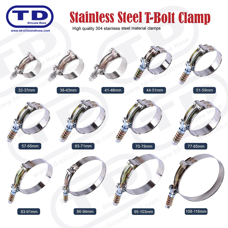 Spring reinforced T-Bolt silicone hose clamp