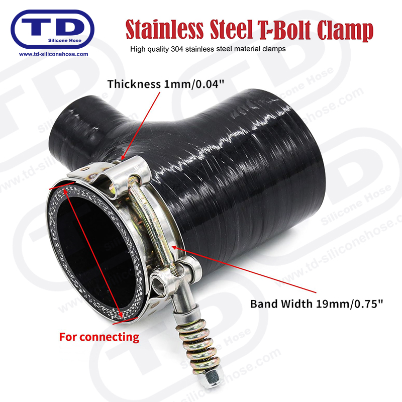 Spring reinforced T-Bolt silicone hose clamp