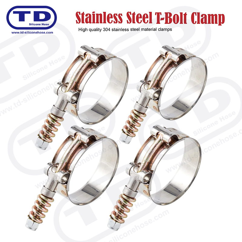 Spring reinforced T-Bolt silicone hose clamp