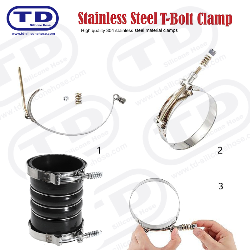 Spring reinforced T-Bolt silicone hose clamp